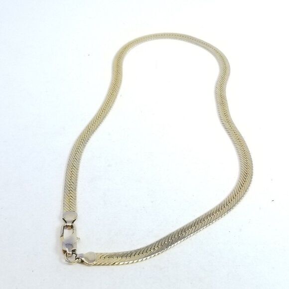 Vintage Flat Gold Tone Chain Necklace, Herringbone Style, Unisex Design, Estate - Picture 3 of 5